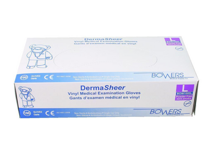 Bowers - DermaSheer Vinyl Medical Examination Gloves Large | 100 pack