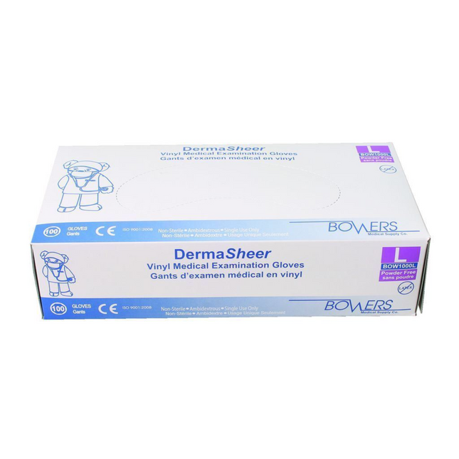 Bowers - DermaSheer Vinyl Medical Examination Gloves Large | 100 pack