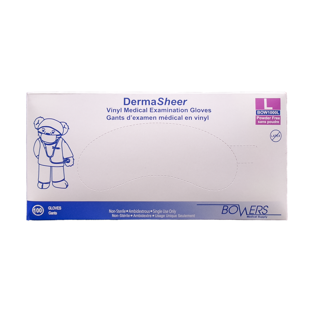 Bowers - Gants d'examen médical en vinyle DermaSheer Grand | paquet de 100