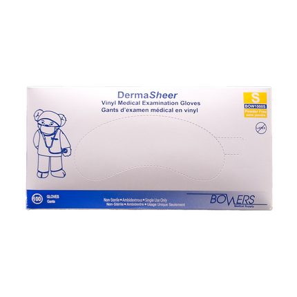 Bowers - DermaSheer Vinyl Medical Examination Gloves, Small | 100 Pack