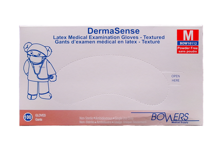 Gants d'examen médicaux Bowers - DermaSense en latex sans poudre, taille moyenne | Paquet de 100