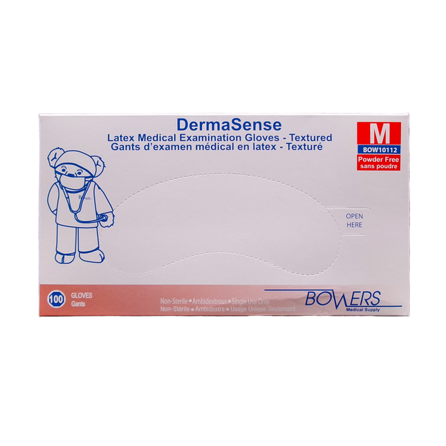 Gants d'examen médicaux Bowers - DermaSense en latex sans poudre, taille moyenne | Paquet de 100
