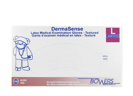 Gants d'examen médical en latex Bowers DermaSense - Grand | 100 gants