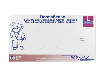 Bowers - DermaSense Latex Medical Examination Gloves Textured, Large | 100 Pack