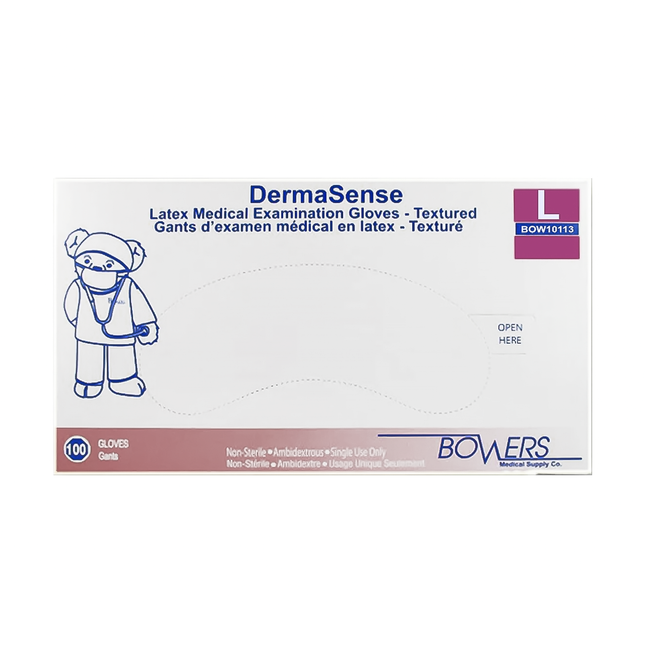 Bowers - DermaSense Latex Medical Examination Gloves Textured, Large | 100 Pack