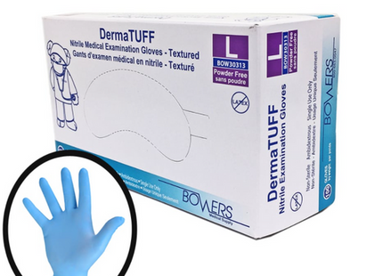 Bowers Medical Supply - DermaTUFF - Nitrile Examination Gloves Textured - Latex & Powder Free  | Size Large 100 Gloves