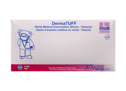 Bowers - DermaTUFF Nitrile Medical Examination Gloves Textured, Large | 100 Pack