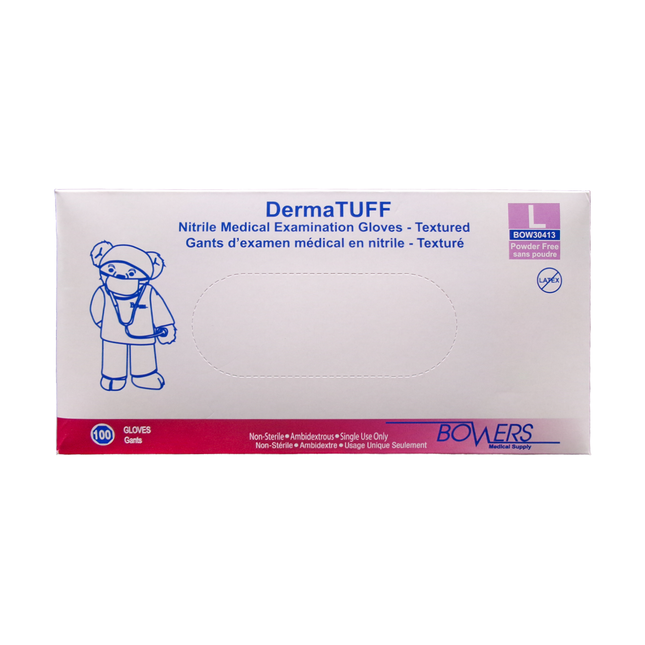Bowers - DermaTUFF Nitrile Medical Examination Gloves Textured, Large | 100 Pack