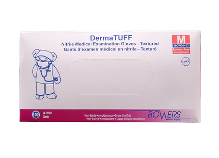 Bowers Medical Supply - DermaTUFF - Gants d'examen en nitrile texturés - Sans latex ni poudre | Gants taille M 100