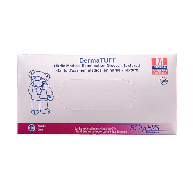 Bowers Medical Supply - DermaTUFF - Gants d'examen en nitrile texturés - Sans latex ni poudre | Gants taille M 100
