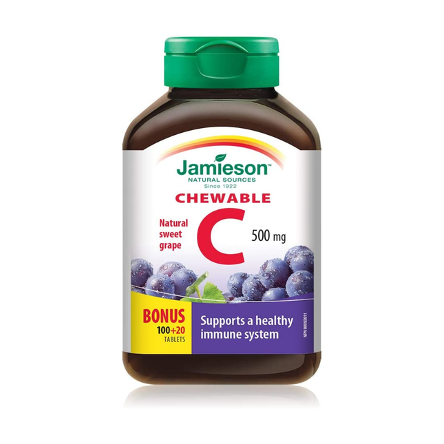Jamieson - Vitamine C à croquer 500 mg - Raisin doux naturel | 120 comprimés