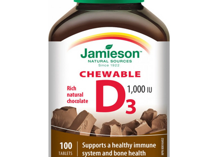 Jamieson - Chewable Vitamin D3 1000 IU - Rich Natural Chocolate | 100 Tablets