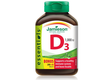 Jamieson - Vitamin D3, 1000 IU | 200 + 40 Tablets