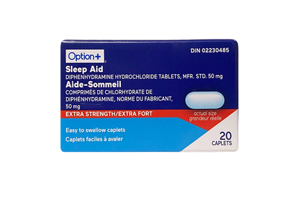 Option+ Sleep Aid 50 mg, Extra Strength | 20 Caplets
