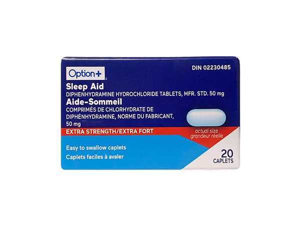 Option+ Sleep Aid 50 mg, Extra Strength | 20 Caplets – White Cross E-Store