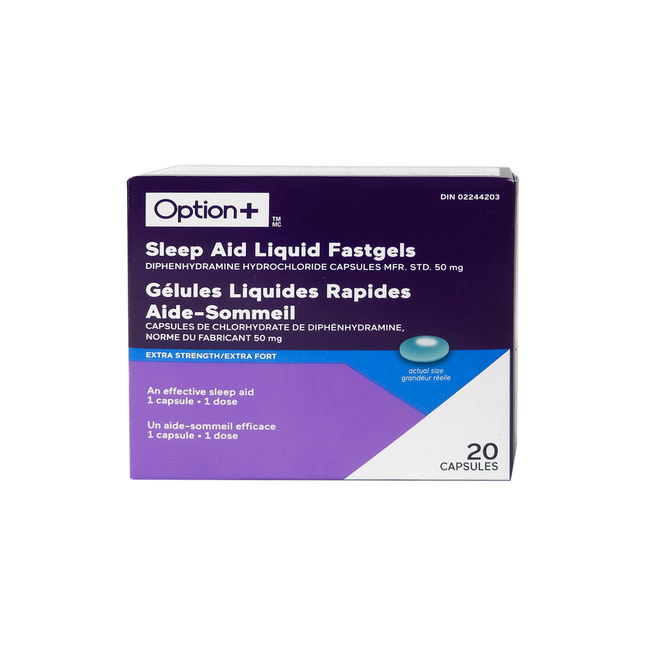 Option+ Sleep Aid 50 mg Liquid Fastgels | 20 Capsules