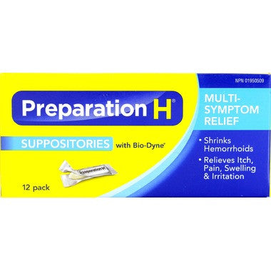 Preparation H Multi-Symptom Relief Suppositories with Bio-Dyne | 12 Pack
