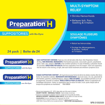 Preparation H - Multi-Symptom Relief Suppositories with Bio-Dyne