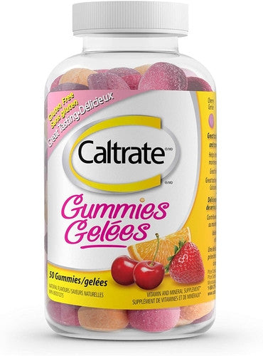 Caltrate - Gummies de supplément de vitamine D et de calcium - Saveurs de cerise, d'orange et de fraise | 50 gommes