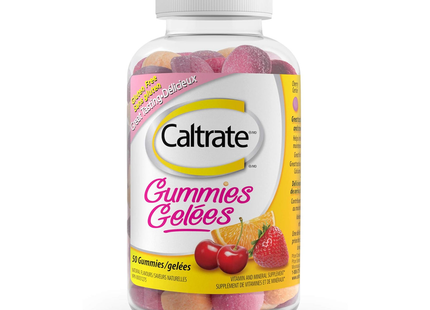 Caltrate Plus - Gommes à la vitamine D et au calcium - Saveurs cerise, orange et fraise | 50 gommes