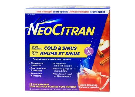 NeoCitran - Extra Strength Cold & Sinus Night - Apple Cinnamon | 10 pouches