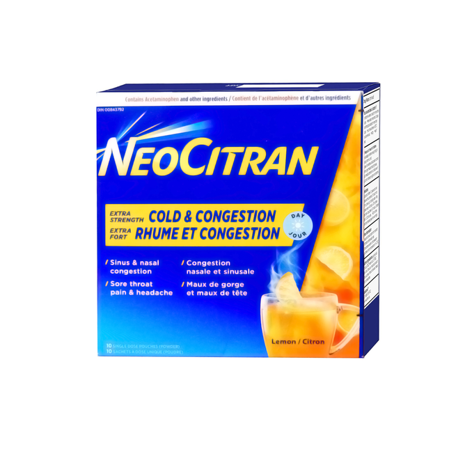 NeoCitran - Rhume et congestion extra-forts sans somnolence - Citron | 10 pochettes