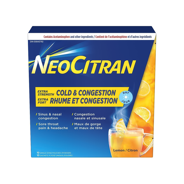 NeoCitran - Cold & Congestion Non-Drowsy Extra Strength - Lemon | 10 Pouches