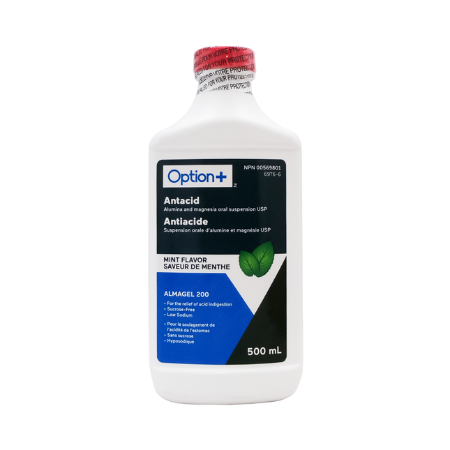 Option+ Liquide antiacide, saveur menthe | 500 ml
