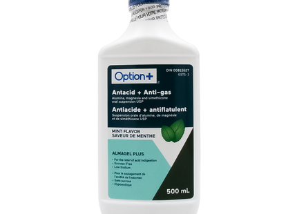 Option+ Antacid Plus Anti-Gas Liquid, Mint Flavour | 500 mL