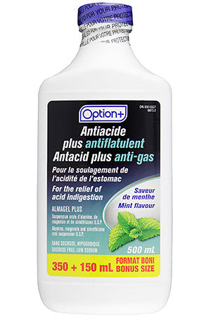 Option+ Antacid Plus Anti-Gas Liquid - Mint Flavour | 500 ml
