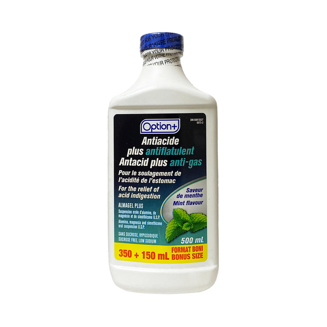 Option+ Antiacide Plus Liquide Anti-Gaz - Saveur Menthe | 500 mL