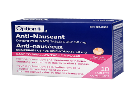 Option+ Comprimés antinauséeux 50 mg - Adultes | 10 comprimés