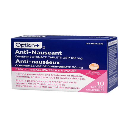Option+ Anti-Nauseant Tablets 50 mg - Adults | 10 Tablets