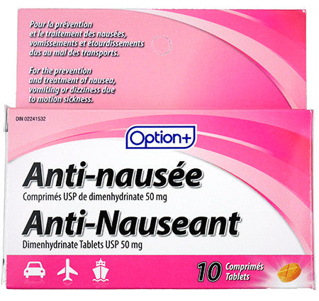 Option+ Comprimés antinauséeux 50 mg - Adultes | 10 comprimés