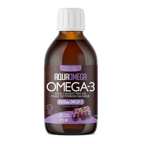 AquaOmega Omega 3 High DHA Wild Caught Fish Oil - Grape Flavour | 225 mL