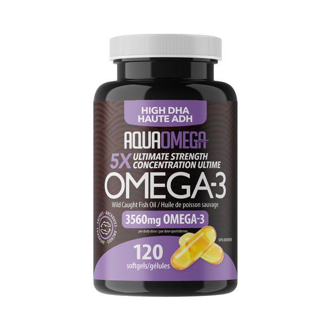AquaOmega - Huile de poisson sauvage riche en oméga-3 et DHA | 120 gélules