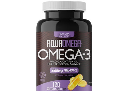 AquaOmega Omega-3 High DHA Wild Caught Fish Oil Softgels | 120 Soft Gels