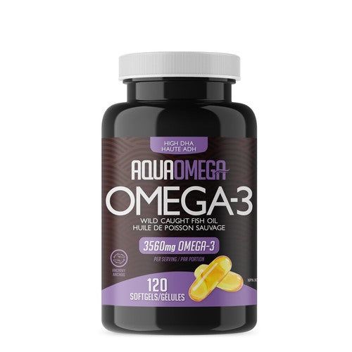 AquaOmega Omega-3 High DHA Wild Caught Fish Oil Softgels | 120 Soft Gels