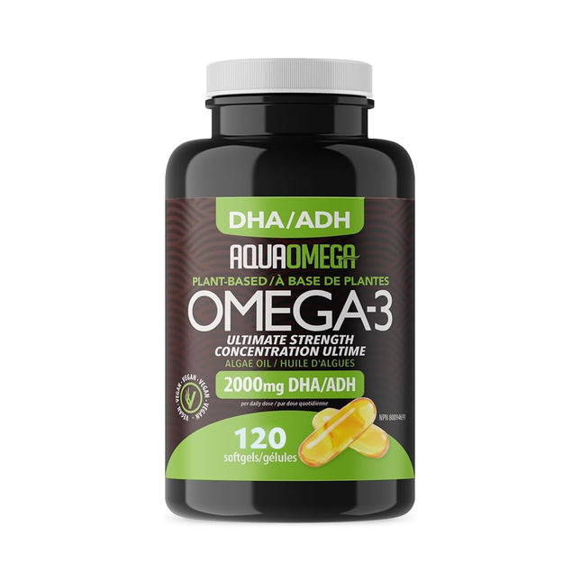 Aquaomega - Oméga-3 d'origine végétale, force ultime 2000 mg DHA | 120 gélules