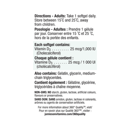 Jamieson Vitamin D3, 1000 IU | 150 + 30 Softgels