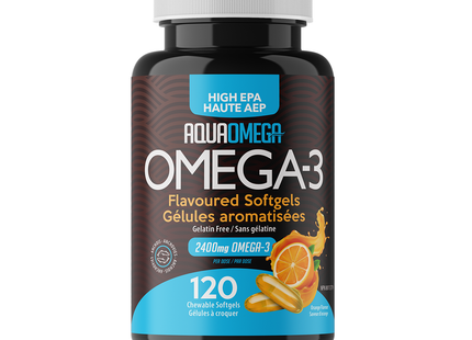 AquaOmega Omega - Chewables - High EPA Wild Caught Fish Oil Softgels - Orange Flavour | 120 Soft Gels