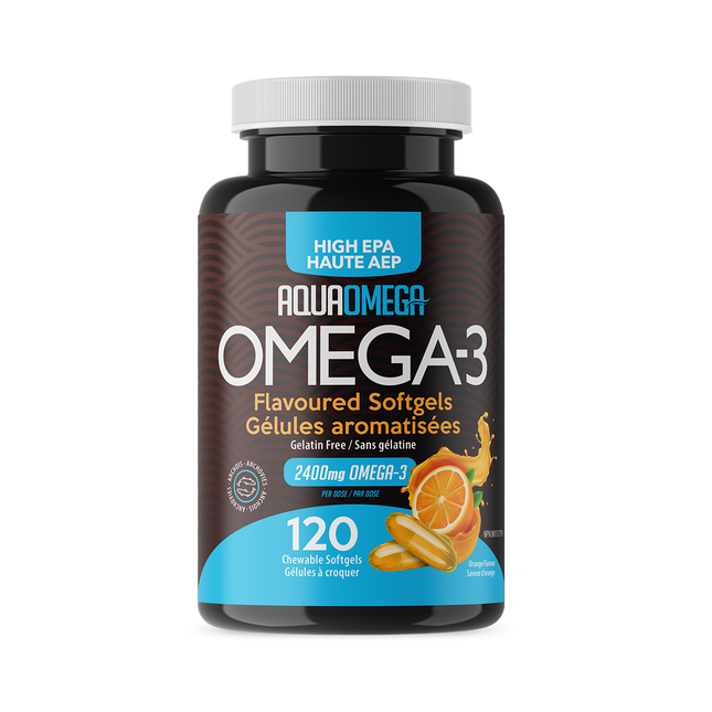 AquaOmega Omega - Huile de poisson sauvage à haute teneur en EPA, saveur orange | 120 gélules