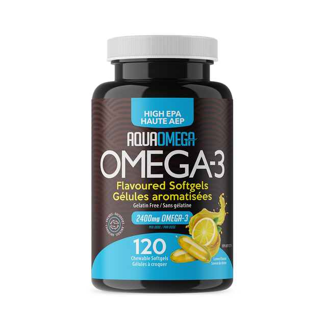 AquaOmega Omega - Huile de poisson sauvage à haute teneur en EPA, saveur citron | 120 gélules