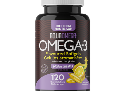 AquaOmega - Omega 3 Chewables - High DHA Wild Caught Fish Oil Softgels, Lemon Flavour | 120 Soft Gels