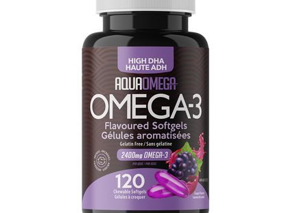 AquaOmega Omega - Chewables - High DHA Wild Caught Fish Oil Softgels - Grape Flavour | 120 Soft Gels