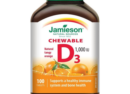 Jamieson - Chewable Vitamin D3 1000 IU - Natural Tangy Orange | 100 Tablets