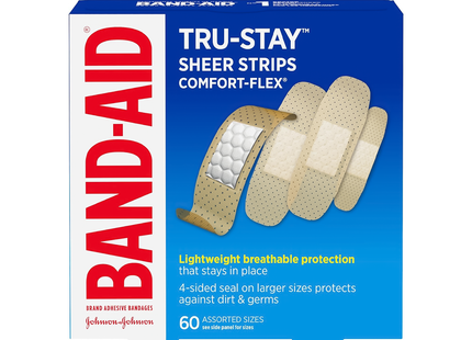 Band-Aid - Tru-Stay Sheer Strips Comfort Flex Adhesive Bandages, Assorted Sizes | 60 Pack