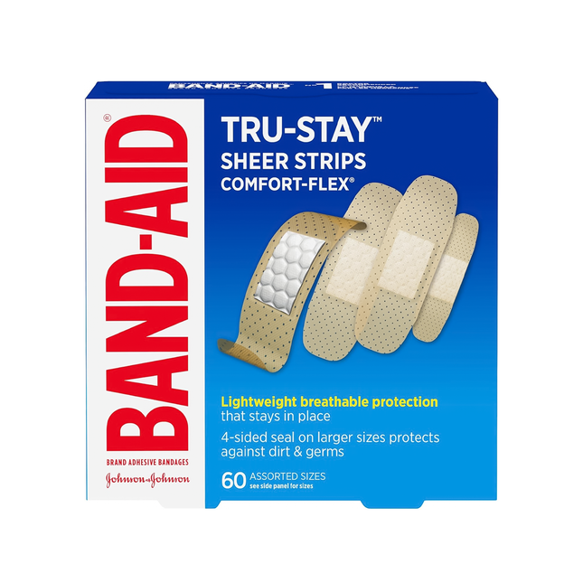 Band-Aid - Tru-Stay Sheer Strips Comfort Flex Adhesive Bandages, Assorted Sizes | 60 Pack
