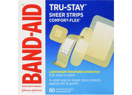 Band-Aid - Tru-Stay Sheer Strips Comfort Flex Adhesive Bandages, Assorted Sizes | 80 Pack