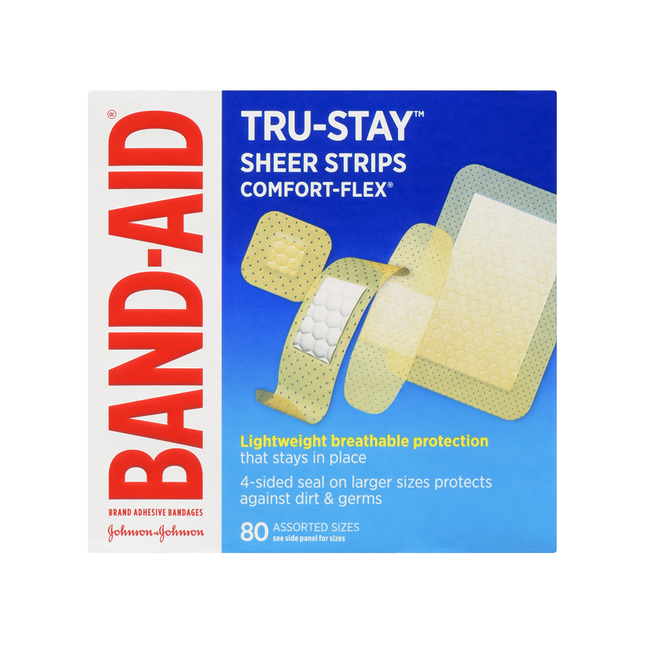 Band-Aid - Tru-Stay Sheer Strips Comfort Flex Adhesive Bandages, Assorted Sizes | 80 Pack